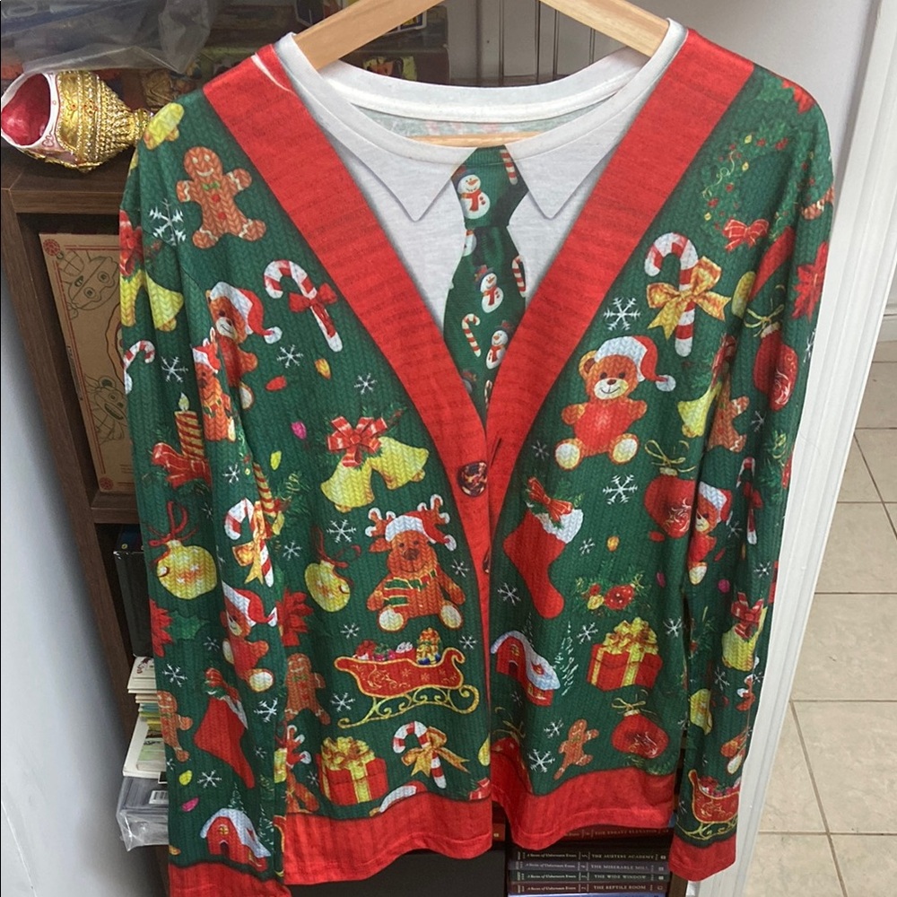 Holiday-Themed Long Sleeve Shirt with Tie Design